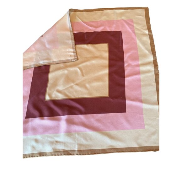 St. John 100% Silk Square Scarf Pink Brown Geometric Quiet Luxury Classic - Picture 6 of 6